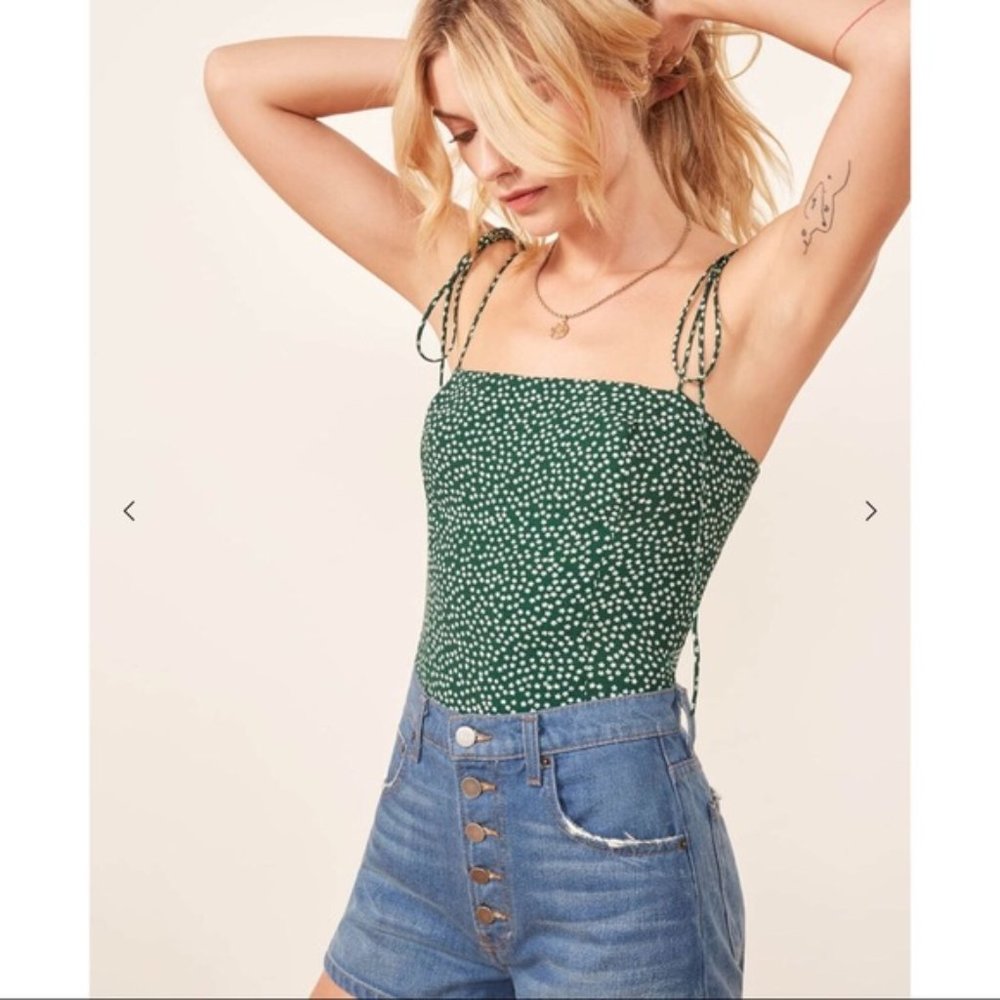 Reformation Lily green floral tie-strap tank top